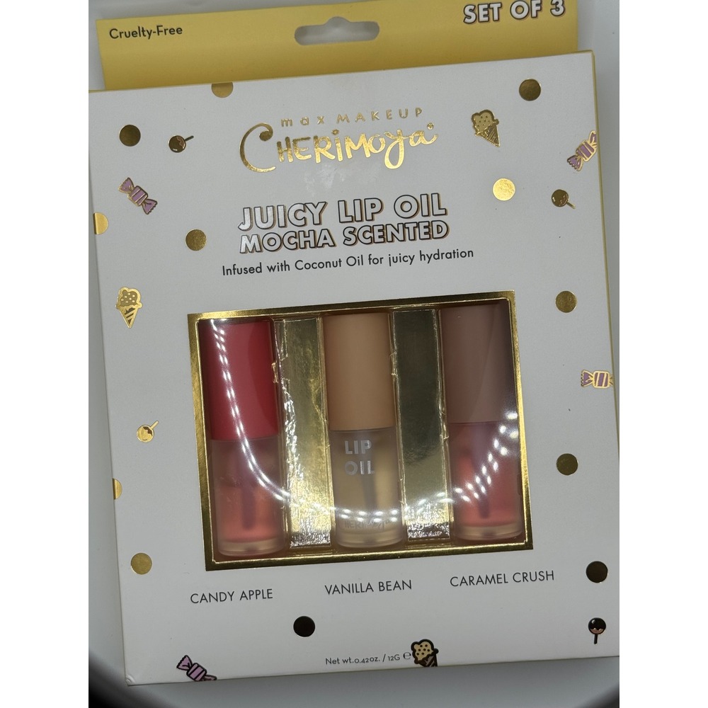 Cherimoya Juicy Lip Oil Trio Mocha Scented Set of 3 Coconut Oil